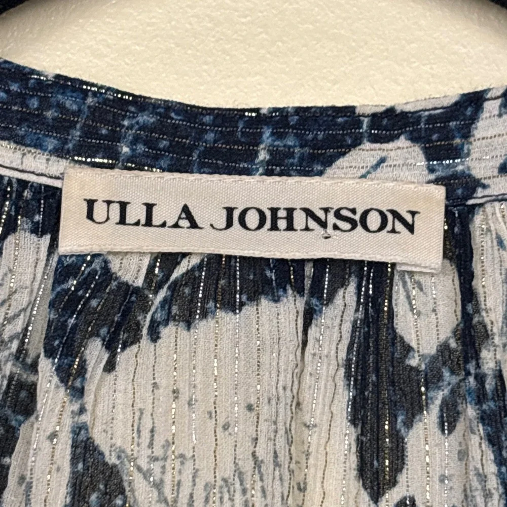 ULLA JOHNSON Adina Long Sleeve Button-Down Blouse Indigo Blue Gold Women‎ Size 0